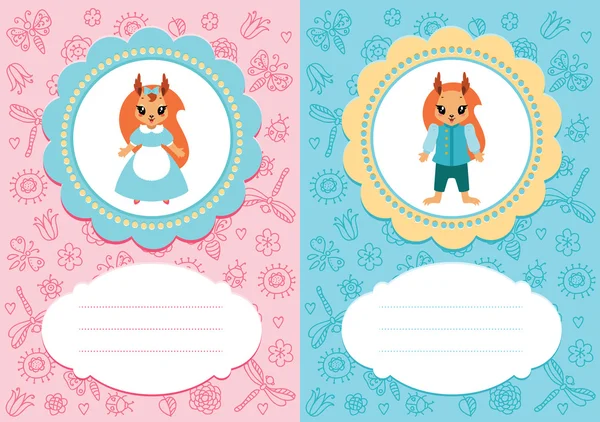 Baby cards with squirrels — Stock Vector
