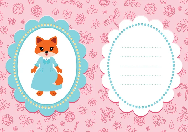 フォックスとピンクの赤ちゃんカード — ストックベクタ