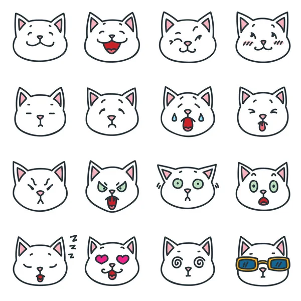Komik beyaz kedi yüzler — Stok Vektör