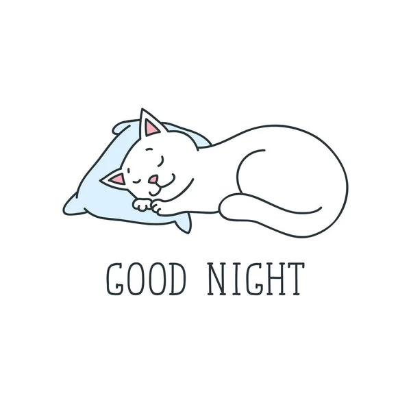 İyi geceler. Şirin kedi sleepig bir yastık üzerinde vektör çizim doodle. T-kısa baskı, poster ya da kart için kullanılabilir