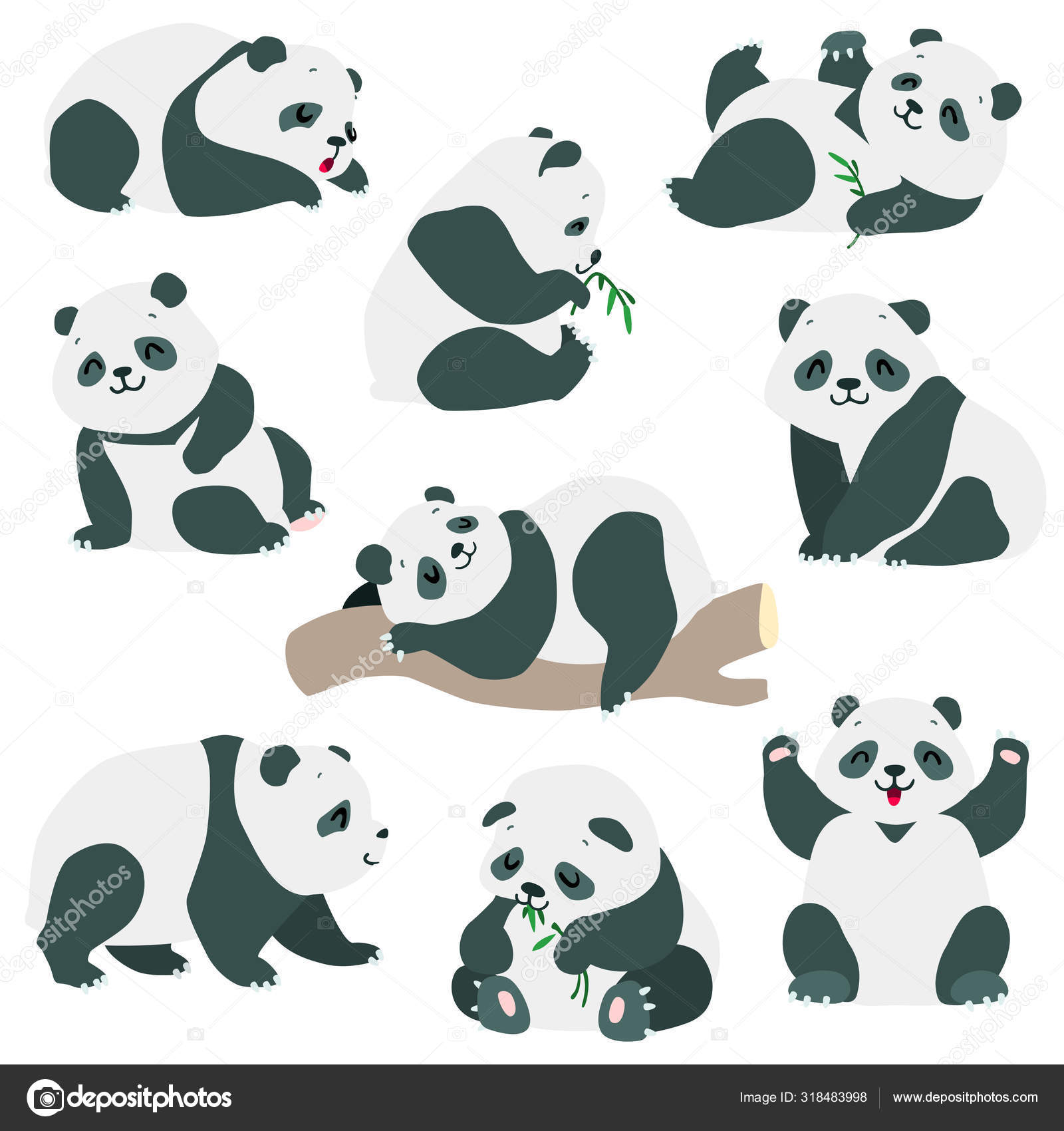 Panda Set Cartoon Illustration Cute Baby Panda Bears Various Poses Stock  Vector Image by ©SlyBrowney #318483998