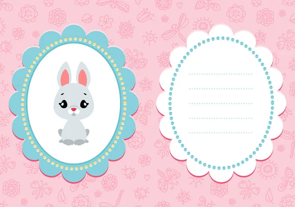 Pink Baby Card Card Cute Bunny Pink Floral Background Some — Stock Vector