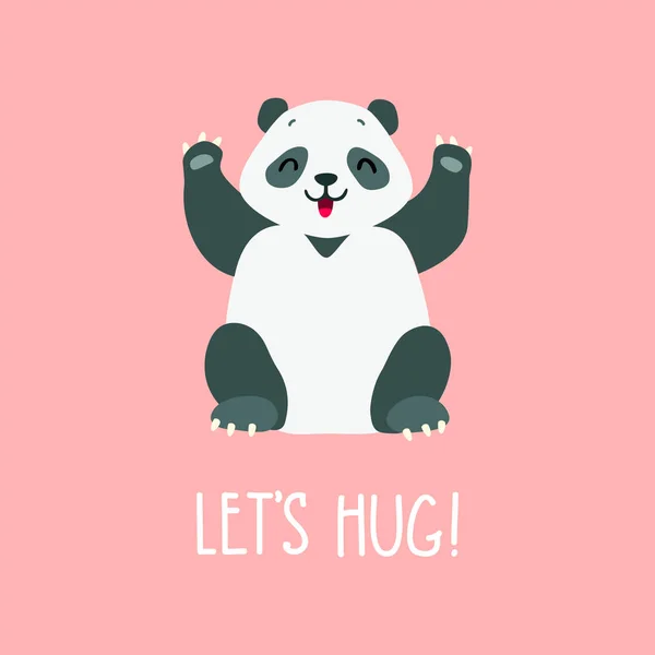 Abbracciamoci Illustrazione Cartone Animato Simpatico Baby Panda Con Citazione Ispiratrice — Vettoriale Stock