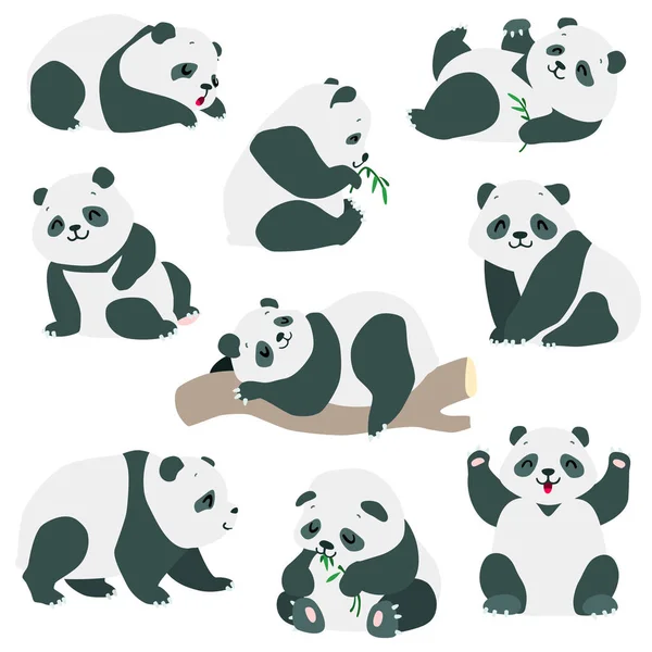 Panda Klar Tecknad Illustration Söta Baby Panda Björnar Olika Poser — Stock vektor