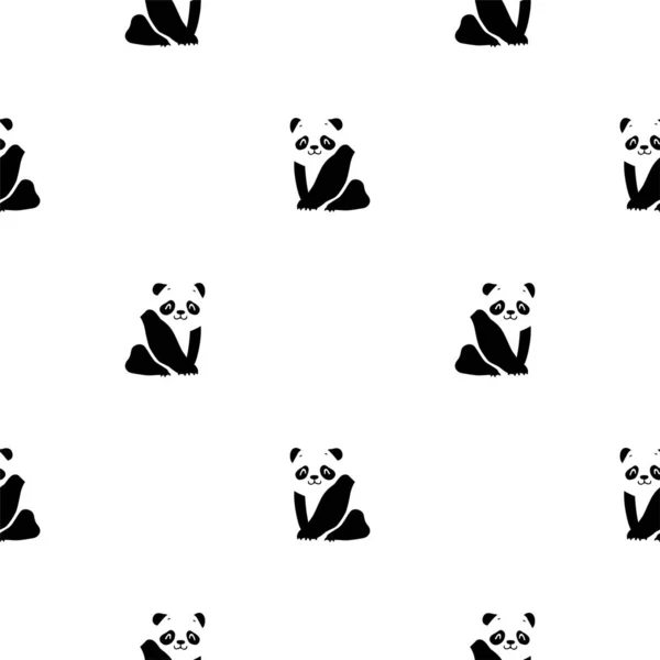 Fondo Animal Negro Blanco Patrón Sin Costuras Con Pequeños Pandas — Archivo Imágenes Vectoriales