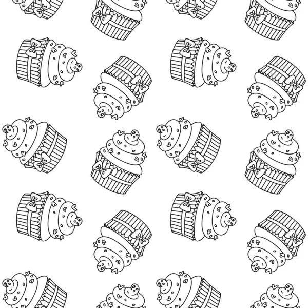 Modello Con Cupcake Sfondo Disegnato Mano Bianco Nero Cupcake Vettore — Vettoriale Stock