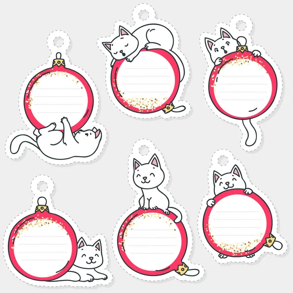 Set Cadeaulabels Voor Wintervakantie Leuke Cadeautjes Vorm Van Katten Die — Stockvector