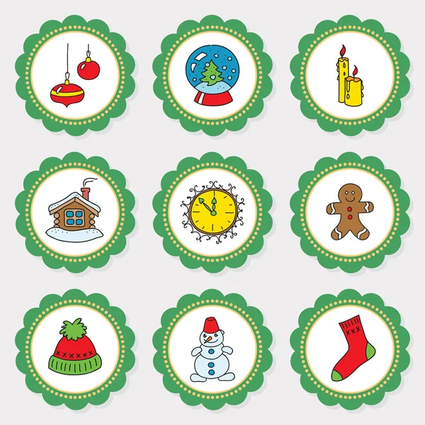 Cupcake Toppers Winter Party Set Cute Cupcake Toppers Doodle Illustrations — Stock Vector