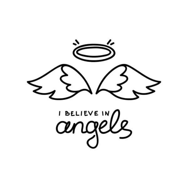 Believe Angels Handwritten Lettering Composition Decorated Angel Wings Vector Eps — Stock Vector