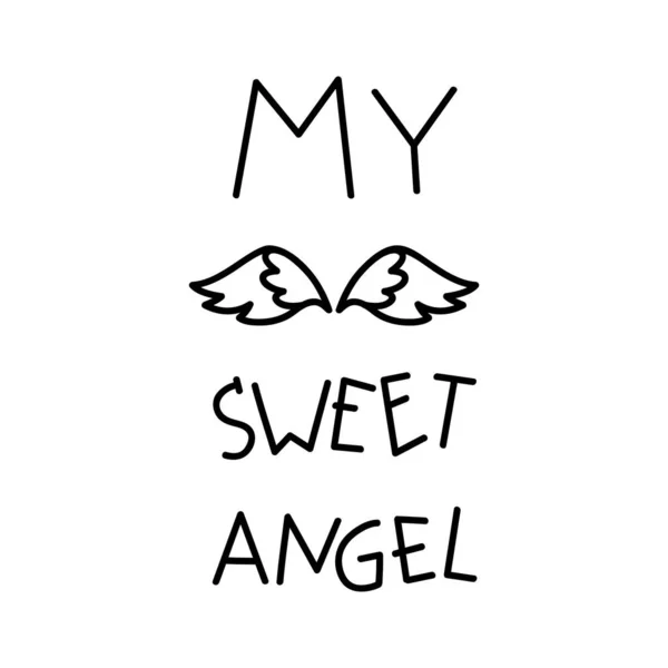 Sweet Angel Handwritten Lettering Composition Decorated Angel Wings Vector Eps — Stock Vector