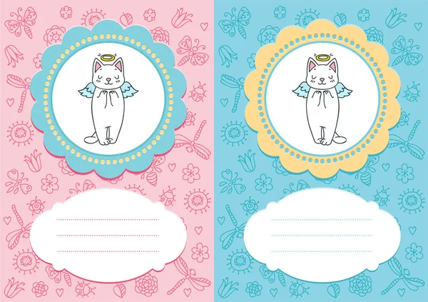 Jolies Cartes Bébé Cartes Bébé Fille Bébé Garçon Avec Chatons — Image vectorielle