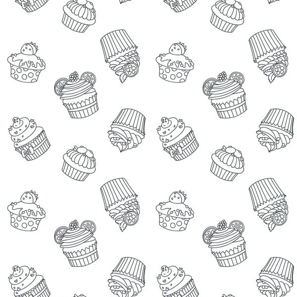 Patroon Met Cupcakes Met Hand Getekend Back White Achtergrond Van — Stockvector