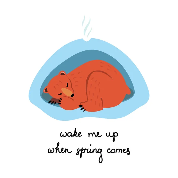 Розбуди Мене Коли Прийде Весна Милий Мультиплікаційний Ведмідь Спить Взимку Ліцензійні Стокові Ілюстрації