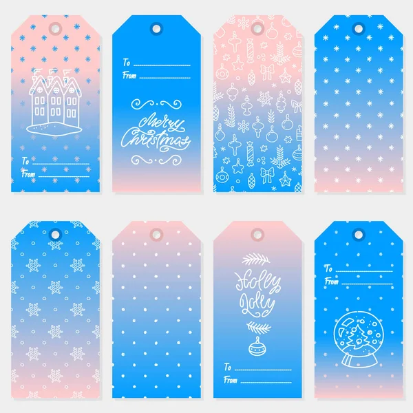 Een Set Cadeaubonnen Voor Kerstmis Cadeau Tags Met Schattige Doodle — Stockvector