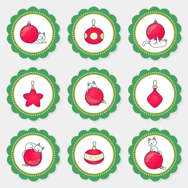 Рождественские Кексики Набор Топперов Рождественской Вечеринки Рисунками Милых Котят Играющих — стоковый вектор