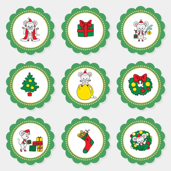 Christmas Cupcake Toppers Set Cupcake Toppers Christmas Party Doodle Illustrations — Stock Vector