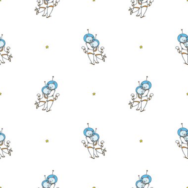 Güzel kozmik desen. Uzayda sevecen kedi astronotların el çizimleri. Vektör 8 Eps.