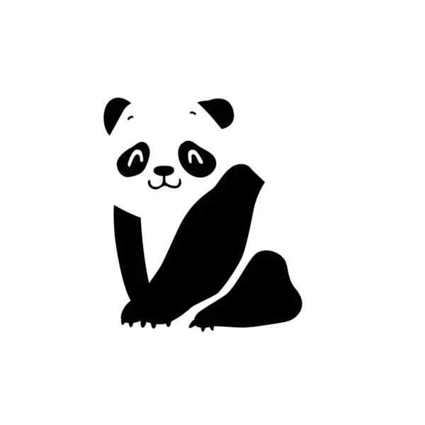 Silueta Panda Silueta Negra Panda Bebé Sentado Aislado Sobre Fondo — Vector de stock