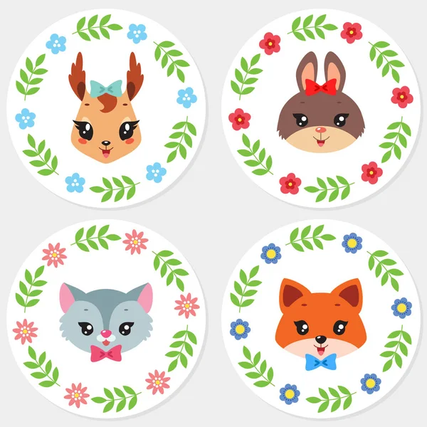 Cute Cupcake Toppers Set Cupcake Toppers Cartoon Illustrations Cute Animal — 스톡 벡터