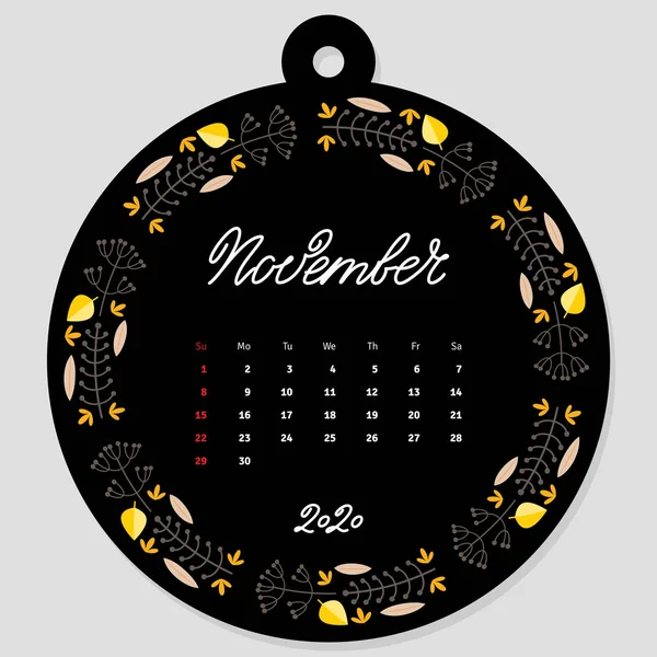 November Kalender 2020 Kalendervorlage Mit Handgeschriebenen Namen Der Monate Des — Stockvektor