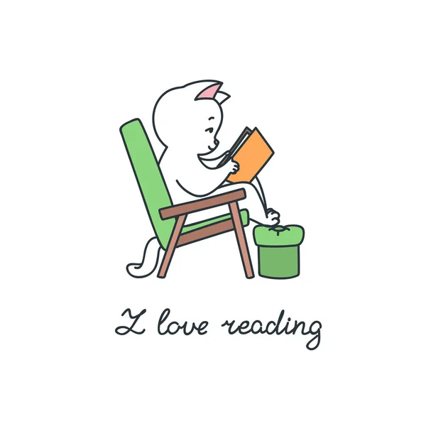 Adore Lire Illustration Caniche Joli Chat Blanc Assis Dans Fauteuil — Image vectorielle