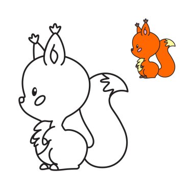 Coloring page for little children. Outlined illustration of a cute squirrel in cartoon style. Vector 8 EPS.