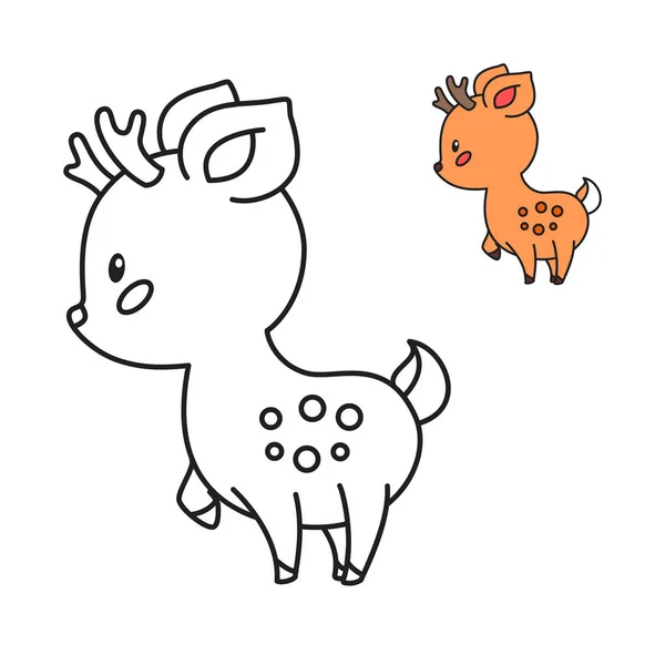 Malseite Für Kleine Kinder Skizzierte Illustration Eines Niedlichen Hirsches Cartoon — Stockvektor