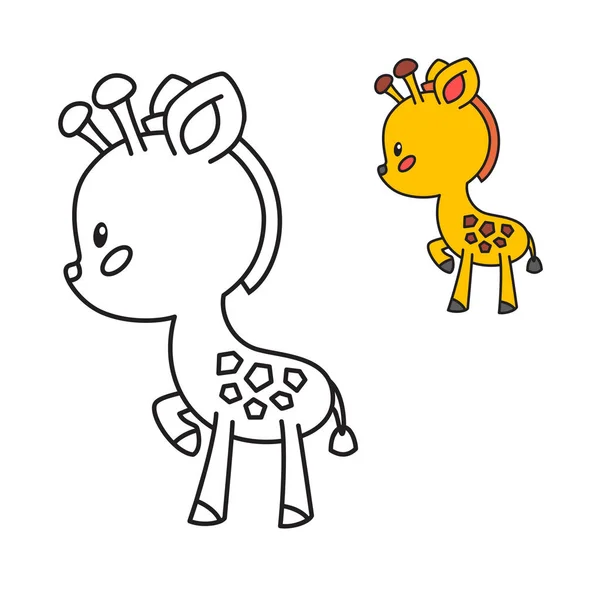Coloring Page Little Children Outlined Illustration Cute Giraffe Cartoon Style — Stock vektor