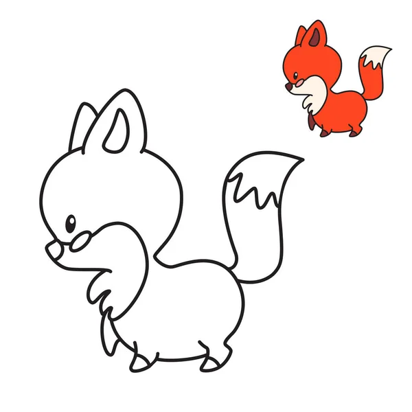 Zbarvení Stránky Pro Malé Děti Obrys Ilustrace Roztomilé Lišky Kresleném — Stockový vektor