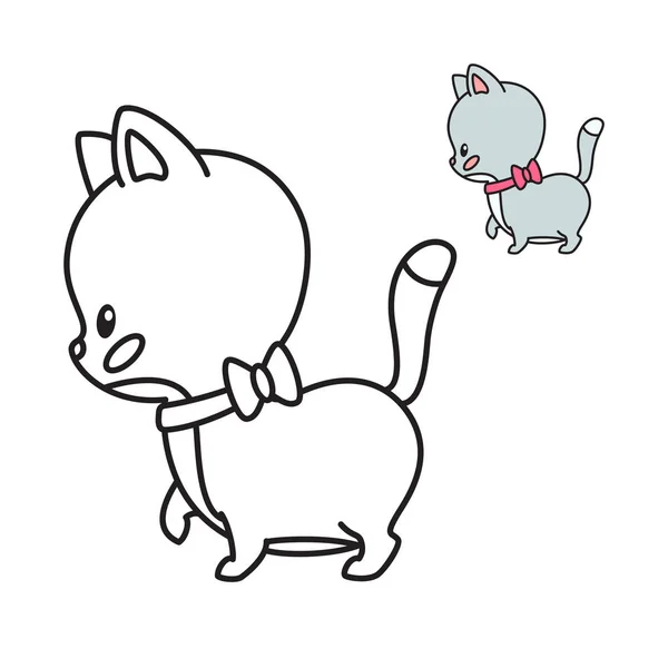 Coloring Page Little Children Outlined Illustration Cute Kitten Cartoon Style — Stock Vector