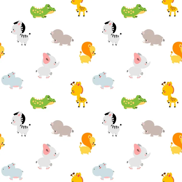 Cute Background Seamless Pattern Cute African Animals Elephant Zebra Giraffe — 스톡 벡터