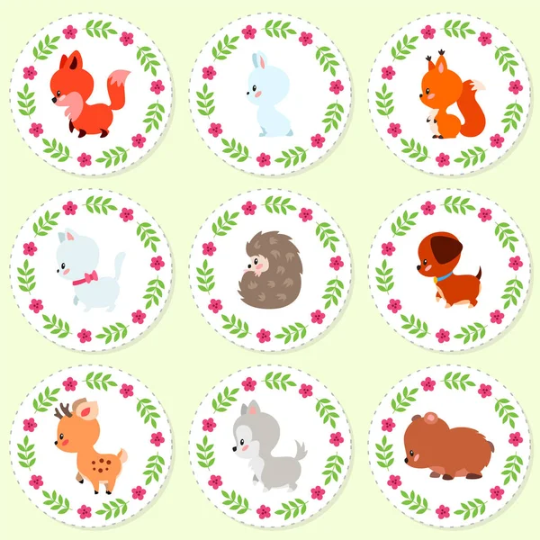 Cute Cupcake Toppers Set Cupcake Toppers Cartoon Illustrations Little Animals — 스톡 벡터