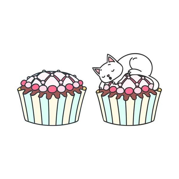 Cupcake Gattino Graziosa Illustrazione Cupcake Glassato Piccolo Gattino Bianco Che — Vettoriale Stock