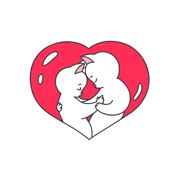 Gatos Enamorados Ilustración Lindos Gatos Abrazando Sobre Fondo Corazón Rosa — Vector de stock