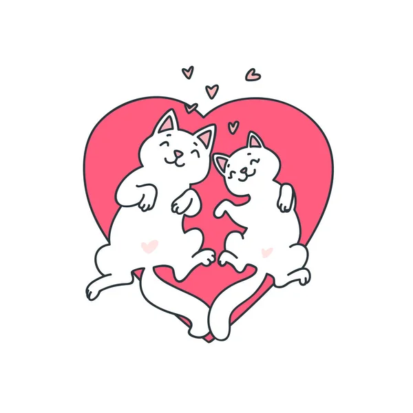 Drôle Chats Amoureux Illustration Mignons Chats Blancs Amoureux Couchés Sur — Image vectorielle