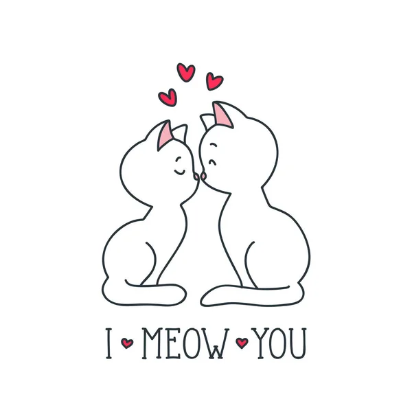 Meow You Illustration Cute Cats Love Isolated White Background Vector — Stock Vector