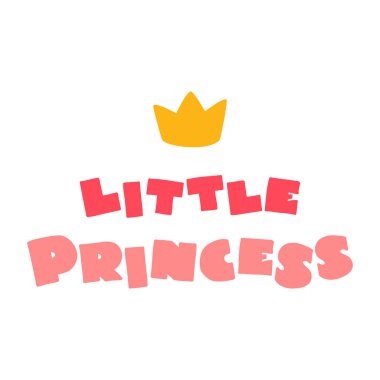 Küçük Prenses. Taç ile süslenmiş karikatür şeklinde şirin harfler. Bebek partisi davetiyesi, tebrik kartı ya da kız giysisi baskısı için kullanılabilir. Vektör 8 Eps.