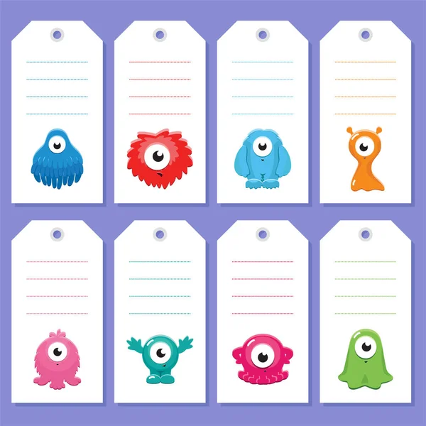 Monster Gift Tags Set Gift Tags Funny One Eyed Monsters — Stock Vector
