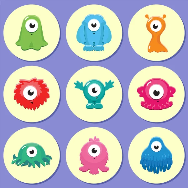 Monster Cupcake Toppers Set Cupcake Toppers Illustrations One Eyed Monsters — Stock Vector