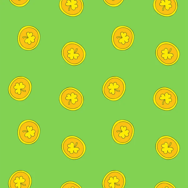Pozadí Svatého Patrika Bezproblémový Vzor Zlatých Mincí Ilustrace Plochém Stylu — Stockový vektor