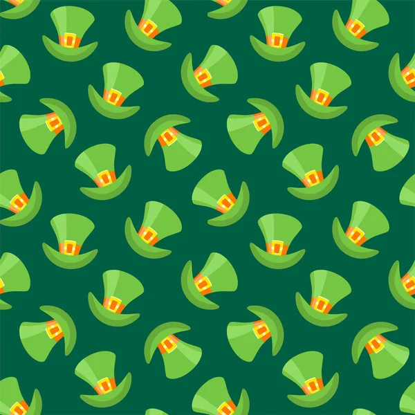 Fondo Del Día San Patricio Patrón Sin Costuras Sombreros Duende — Vector de stock