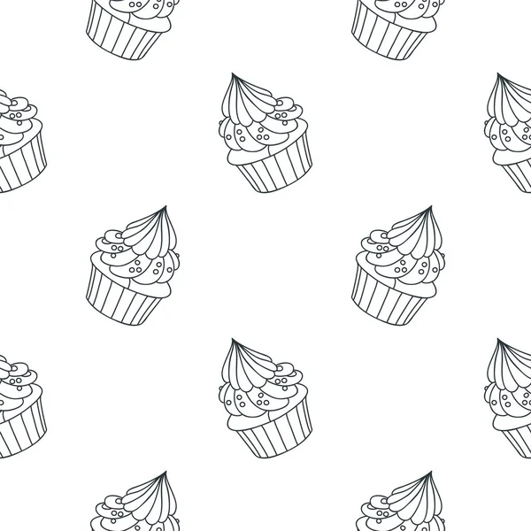 Pattern Cupcakes Hand Drawn Black White Background Creamy Cupcake Vector — Stock Vector