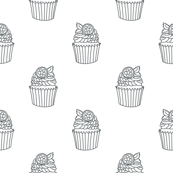 Pattern Cupcakes Hand Drawn Black White Background Citrus Cupcake Vector — Stock Vector