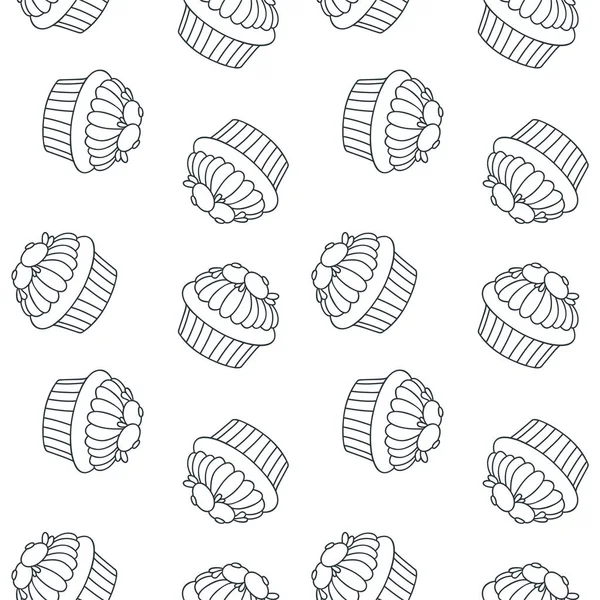 Pattern Cupcakes Hand Drawn Black White Pattern Cupcakes Decorated Blueberries — Stock Vector