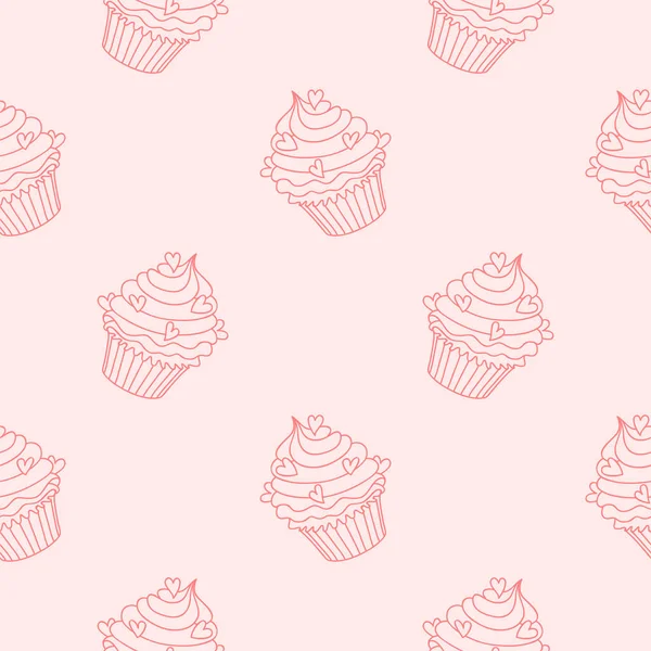 Motif Avec Des Cupcakes Motif Rose Dessiné Main Cupcakes Décorés — Image vectorielle