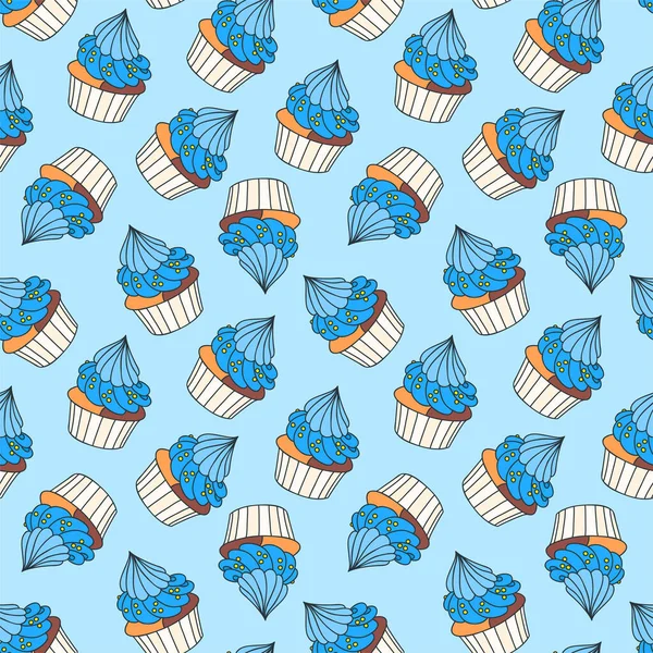 Fond Avec Des Cupcakes Modèle Sans Couture Doodle Cupcakes Crémeux — Image vectorielle