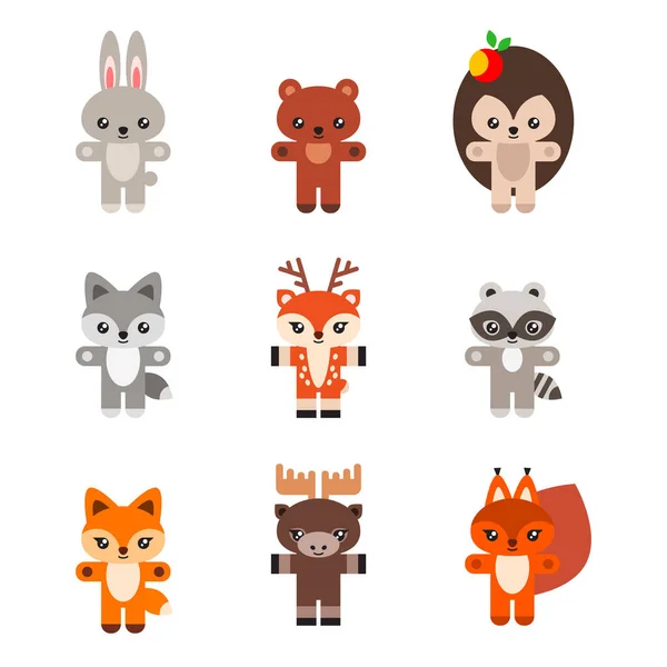 Set Woodland Animals Illustration Cute Little Animals Fox Wolf Hare — Stock Vector