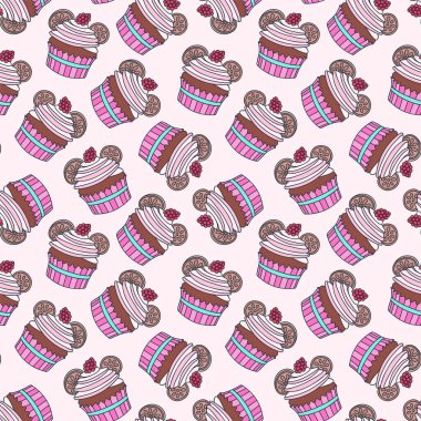 Keklerle desenli. Ahudududulu kekler elle çizilmiş. Vektör 8 EPS.