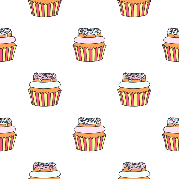 Pattern Cupcakes Seamless Pattern Cupcakes Decorated Donuts White Background Vector — Stock Vector
