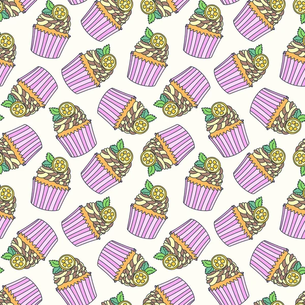 Background Cupcakes Seamless Doodle Pattern Citrus Cupcakes Vector Eps — Stock Vector